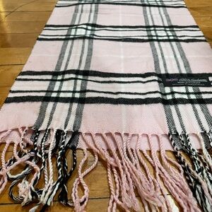 Cashmere from Scotland, 72” x 13” Classic Pink Black White Plaid Scarf